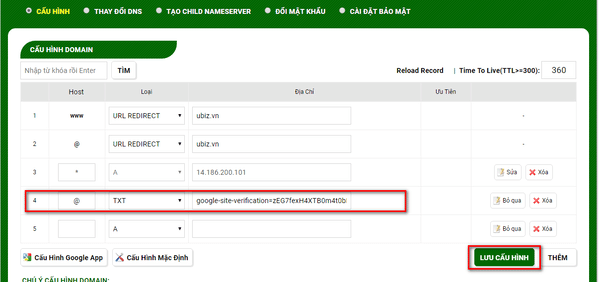 Hướng dẫn thêm bản ghi TXT bên dưới vào cấu hình DNS 5