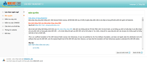 Thông tin bản quyền hiện ra