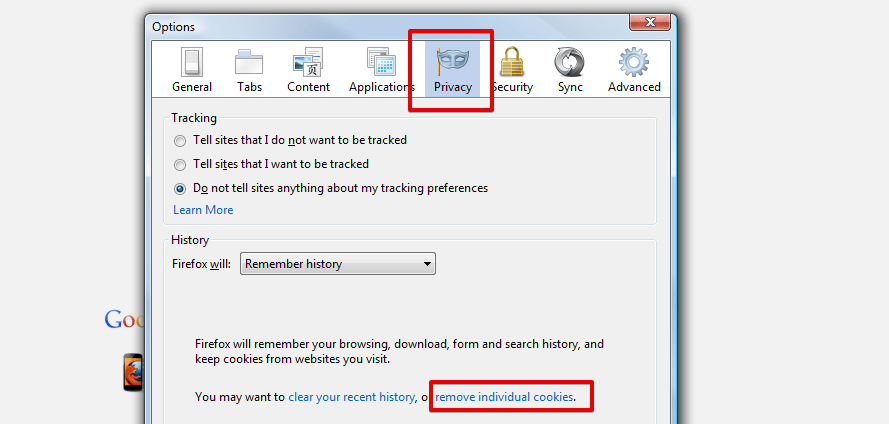 Sửa lỗi 400 bad request bằng cách xóa Cookie của website trên trình duyệt Firefox 2