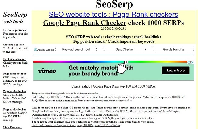 Kiểm tra thứ hạng từ khóa bằng website seoserp.com