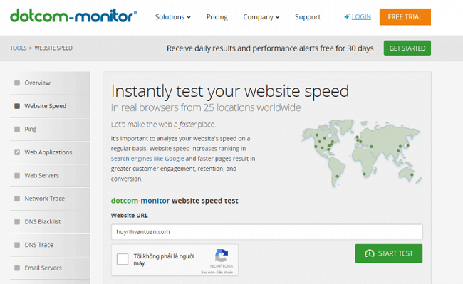 Kiểm tra tốc độ website bằng công cụ Dotcom Monitor