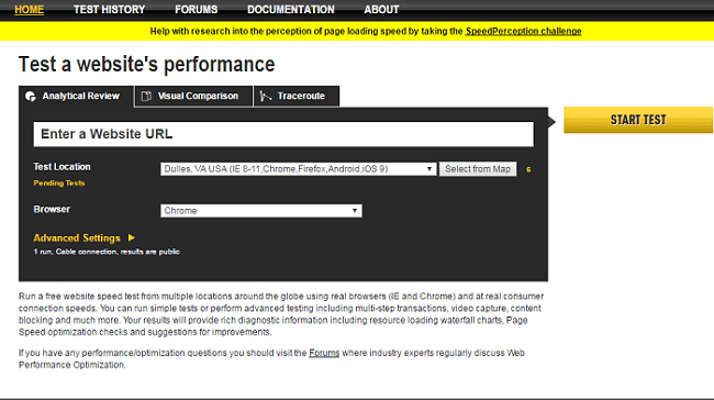 Kiểm tra tốc độ website bằng công cụ WebpageTest