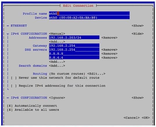 Làm cách nào để định cấu hình giao diện eth0 với cài đặt mạng tĩnh bằng Trình quản lý mạng
