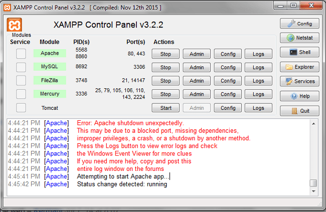 Lỗi do chưa chạy Chương trình XAMPP trên quyền Administrator