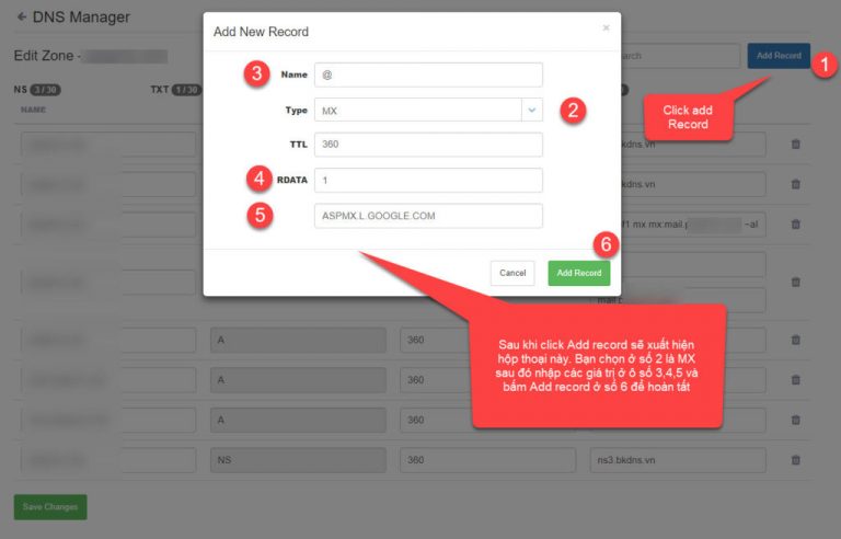 Hướng dẫn trỏ bản ghi MX của Google