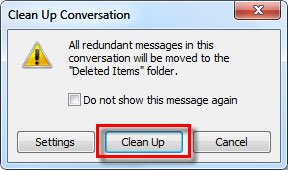 nhấn vào Clean Up trên hộp thoại