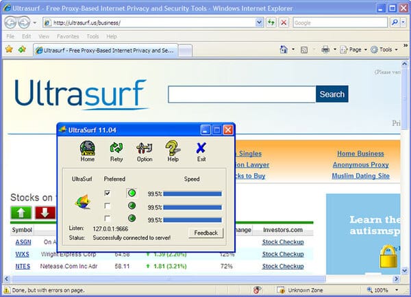 Phần mềm Fake địa chỉ IP UltraSurf