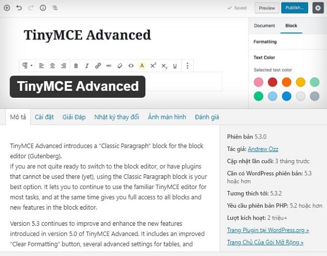 TinyMCE Advanced giúp điều chỉnh kích thước phông chữ và họ phông chữ