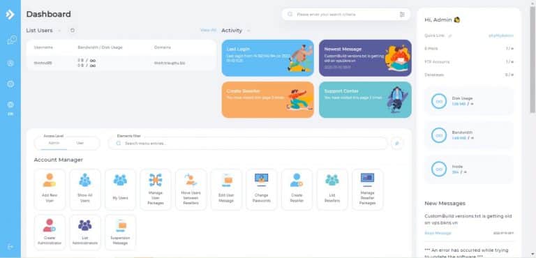 Giao diện và tính năng của Admin trên DirectAdmin