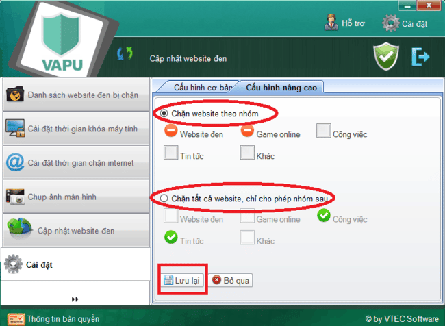 sử dụng phần mềm chặn web VAPU bước 4