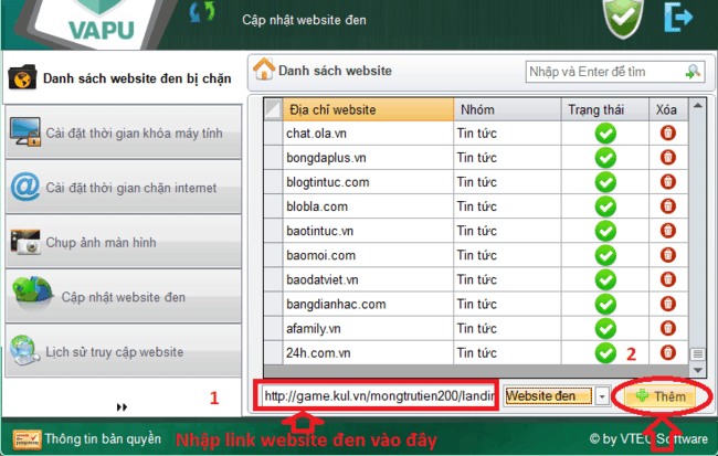sử dụng phần mềm chặn web VAPU bước 5