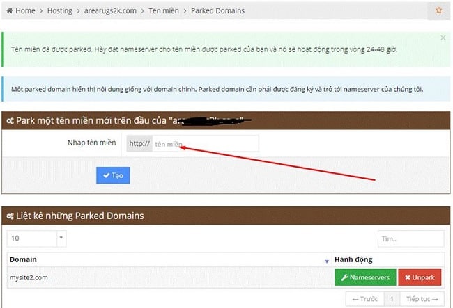 Tạo và quản lý Parked domain 1