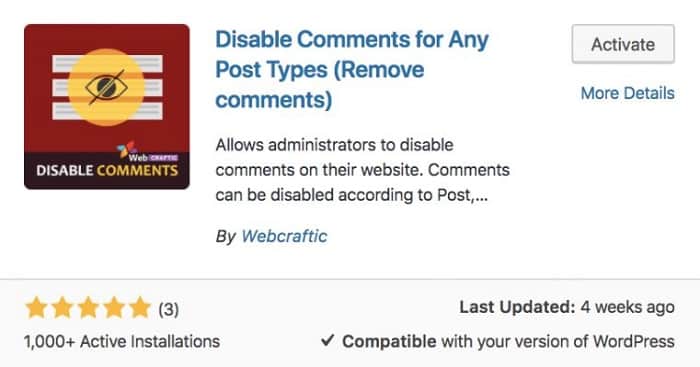Tắt bình luận trong wordpress với plugin với Disable Comments For Any Post Types