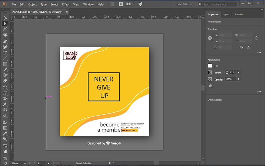 Mở file ảnh tải về từ Freepik trên phần mềm AI (Adobe Illustrator) ở định dạng EPS