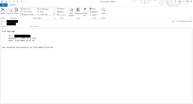 Thông báo kích hoạt chức năng thu hồi email đã gửi trong Outlook