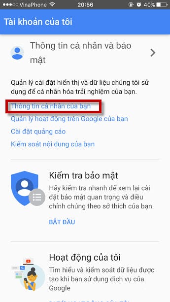 Tìm tab “Thông tin cá nhân” và chọn “Tên”