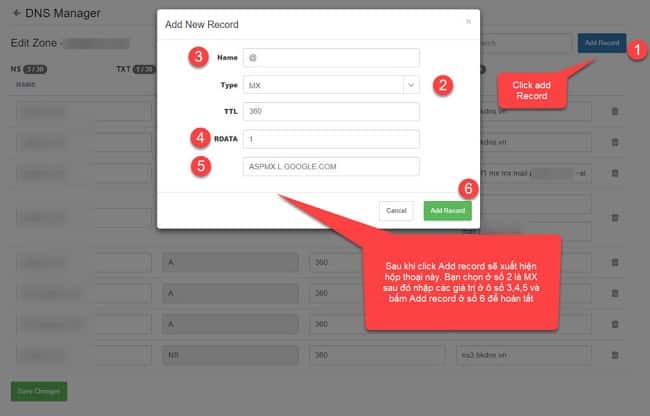 Hướng dẫn trỏ MX record của tên miền cho việc sử dụng Email theo tên miền của Google 2