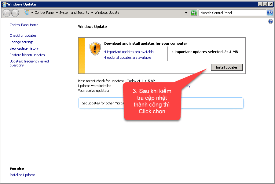 Bạn click chọn mục Install Updates