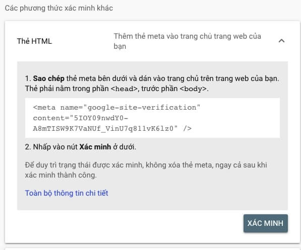 Xác minh với tệp HTML