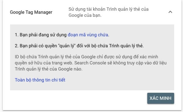 Xác minh bằng Google tag manager 