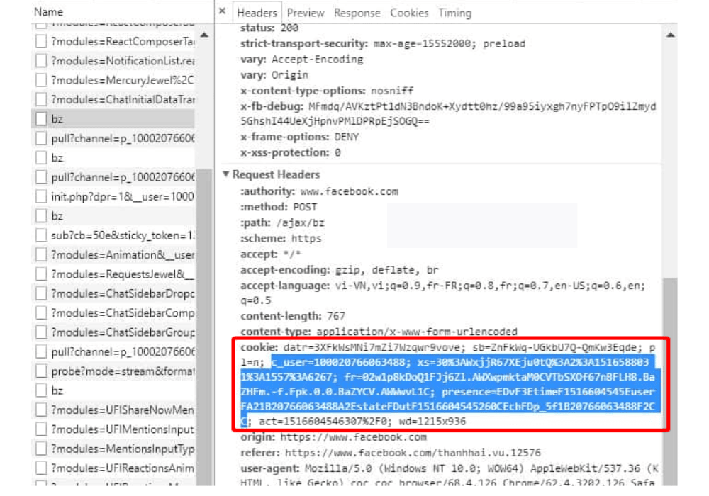 Cách lấy cookie facebook