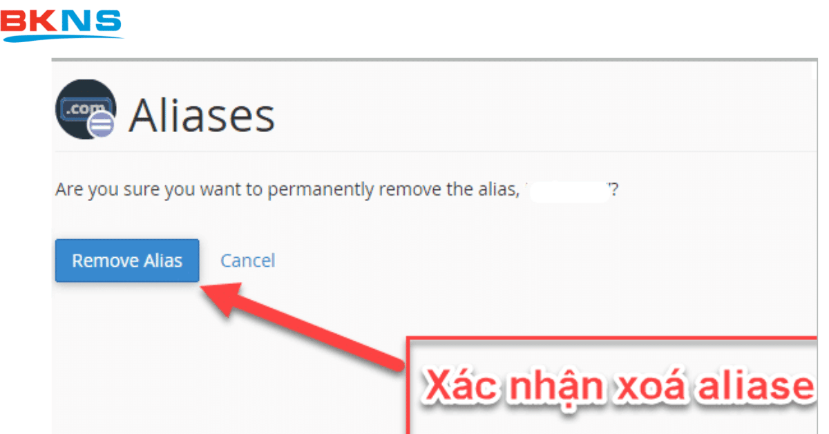 Xác nhận xóa bỏ alias domain