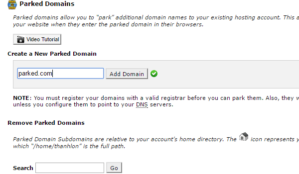 Cấu hình Parked Domain trong cPanel