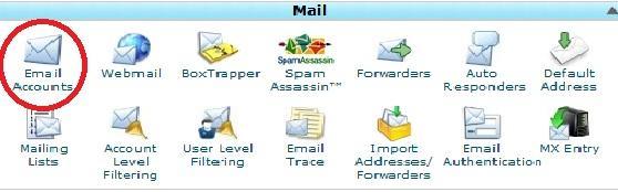 Vào phần Email Accounts để tạo email theo tên miền
