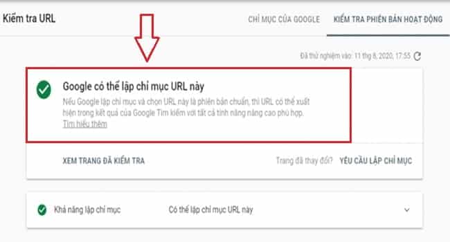 URL đã được Google index