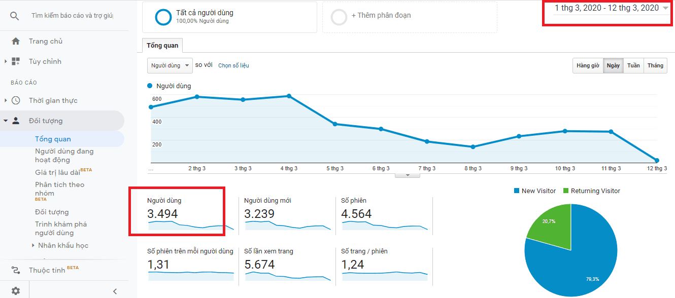 Số liệu người dùng (User) là số liệu cơ bản nhất trong Google Analytics