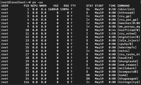 Dùng lệnh ps trong Linux -u flag với -x flag