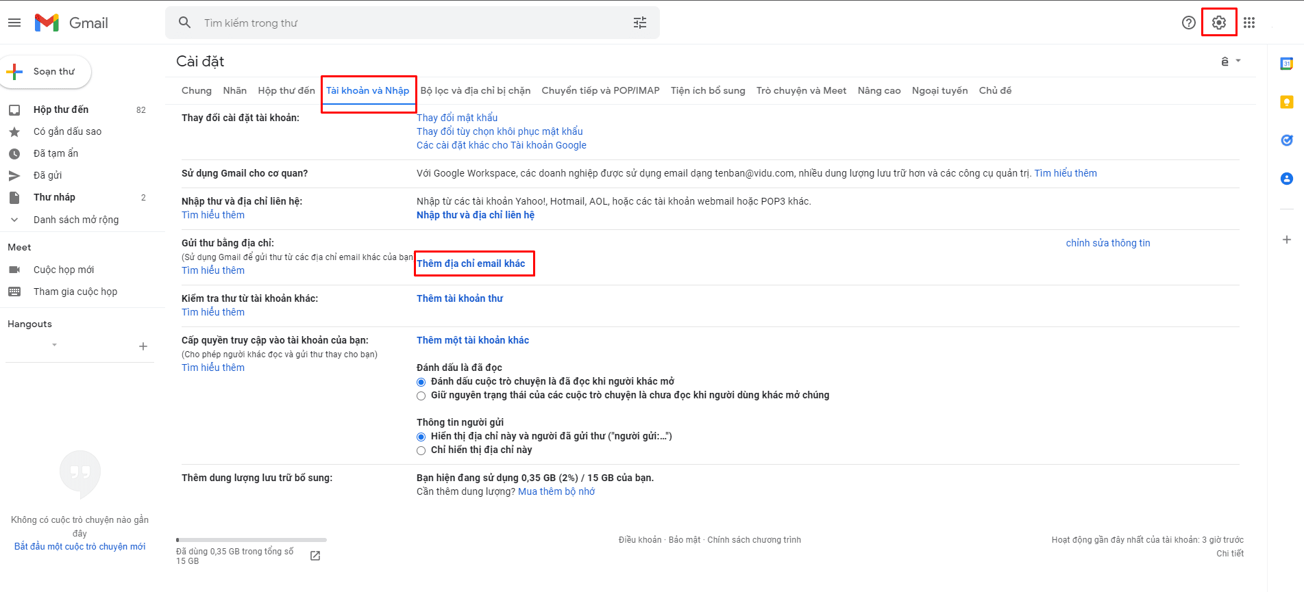 cài đặt email server trên ggmailBKNS