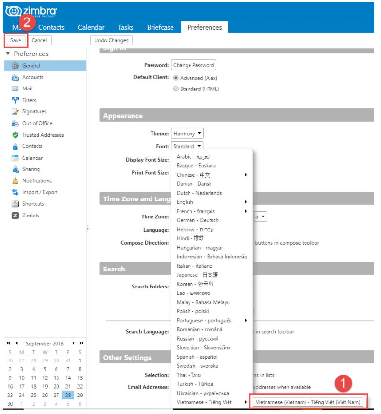 bước 2: chọn thay đổi ngôn ngữ sang Tiếng Việt