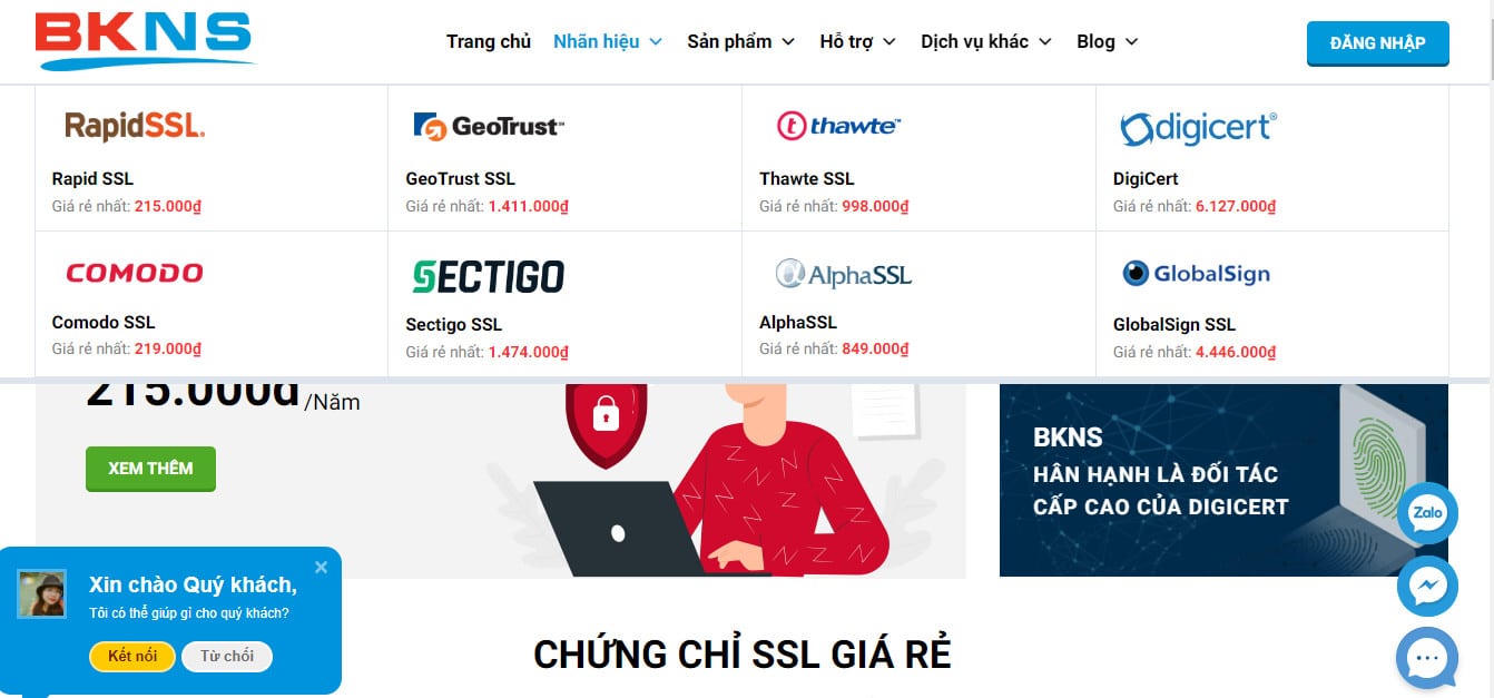 BKNS - đơn vị cung cấp chứng chỉ SSL giá rẻ uy tín trên thị trường