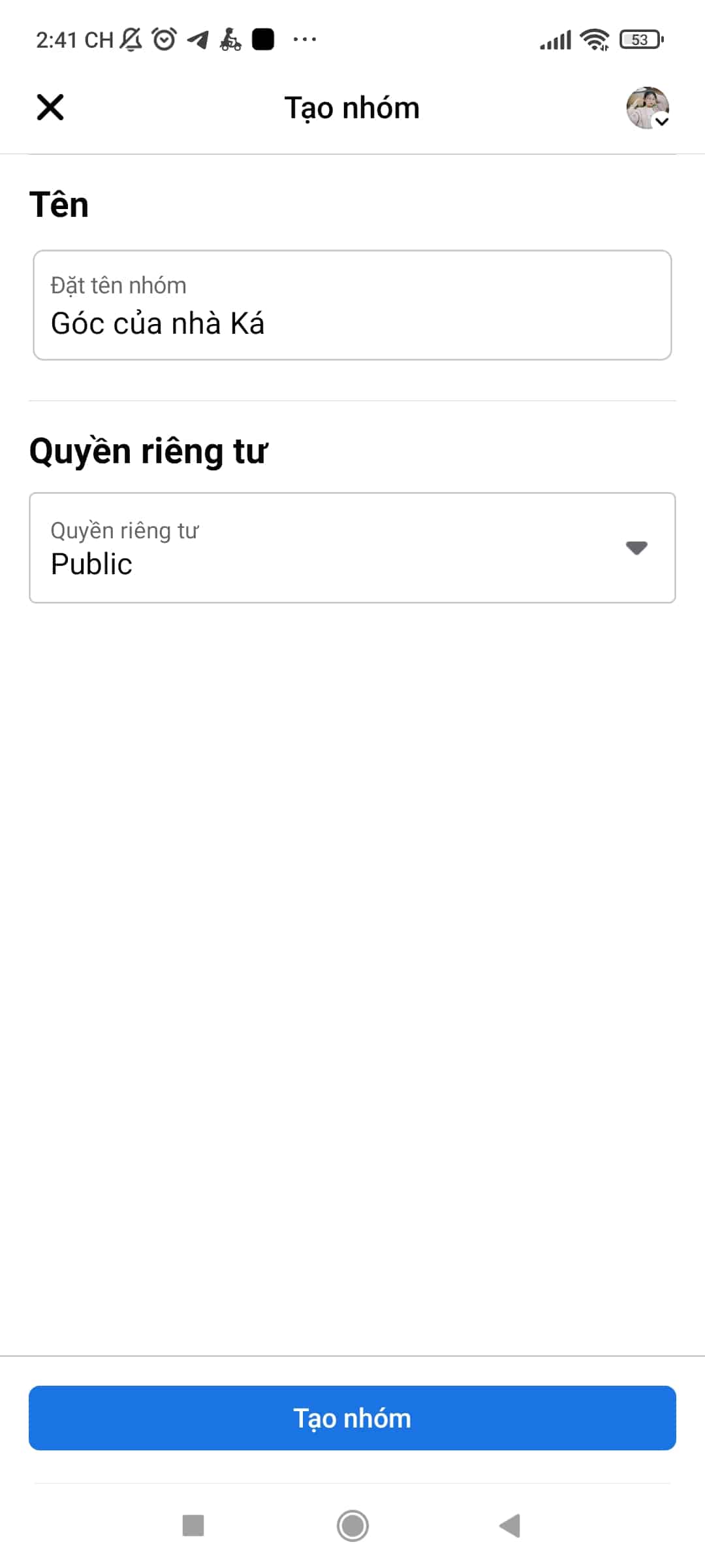 đặt tên nhóm và set quyền