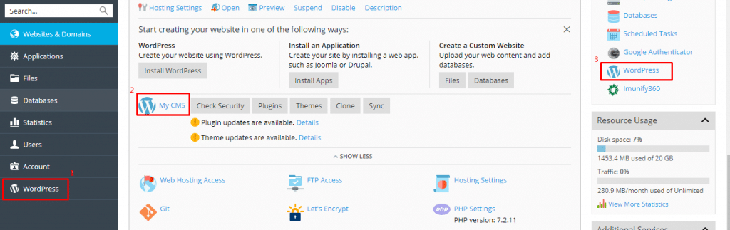 Chọn mục WordPress