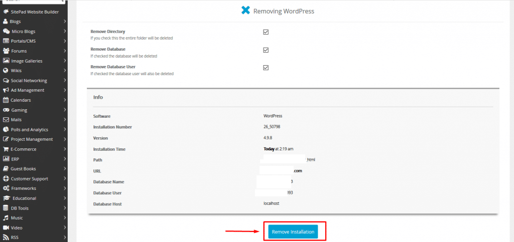 Chọn Current Installations