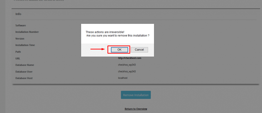 Remove Installation -> OK