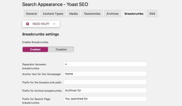 Kích hoạt Breadcrumbs để sử dụng