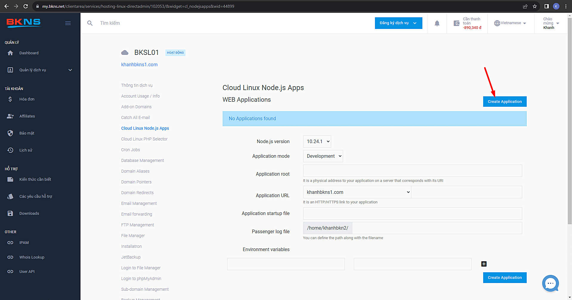 Hướng dẫn quản lý Hosting DirectAdmin trên trang my.bkns.net