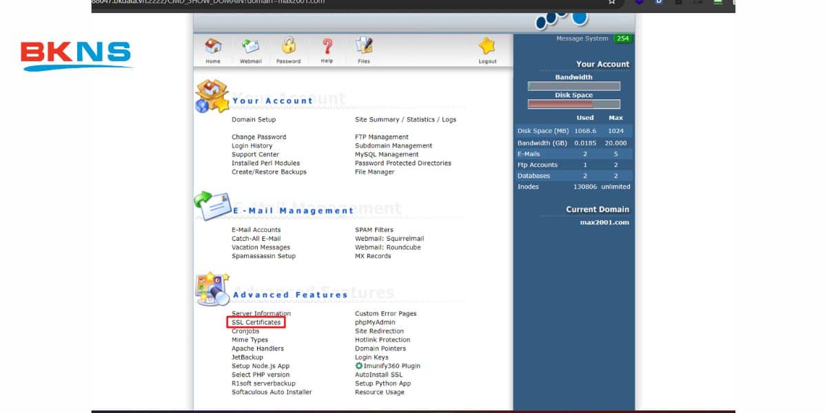 Chọn SSL Certificates