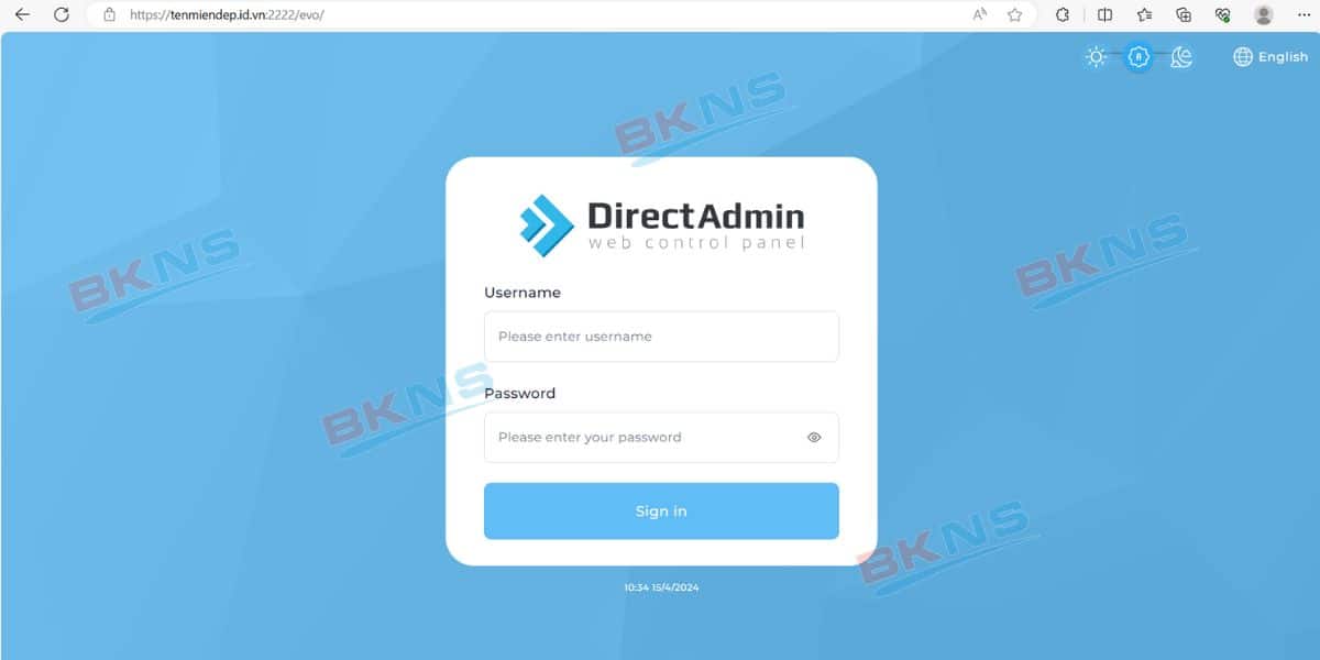 Màn hình đăng nhập tài khoản của Direct Admin