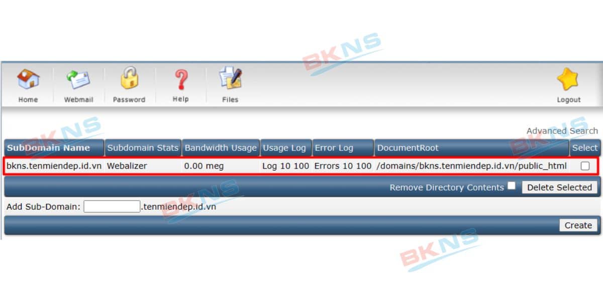 Tạo Subdomain thành công