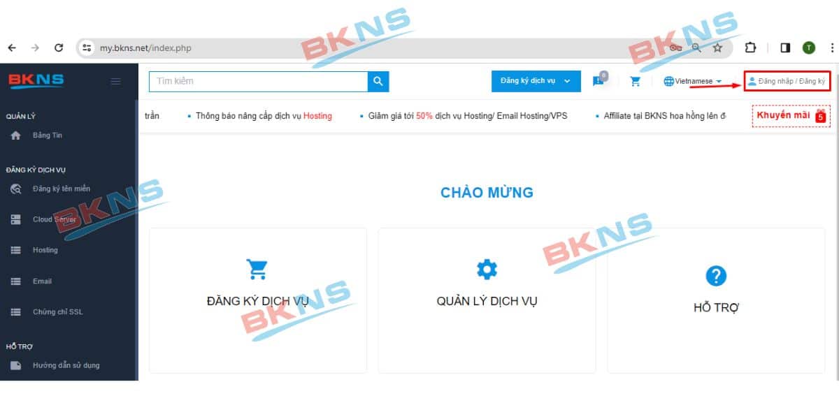 Truy cập trang quản trị