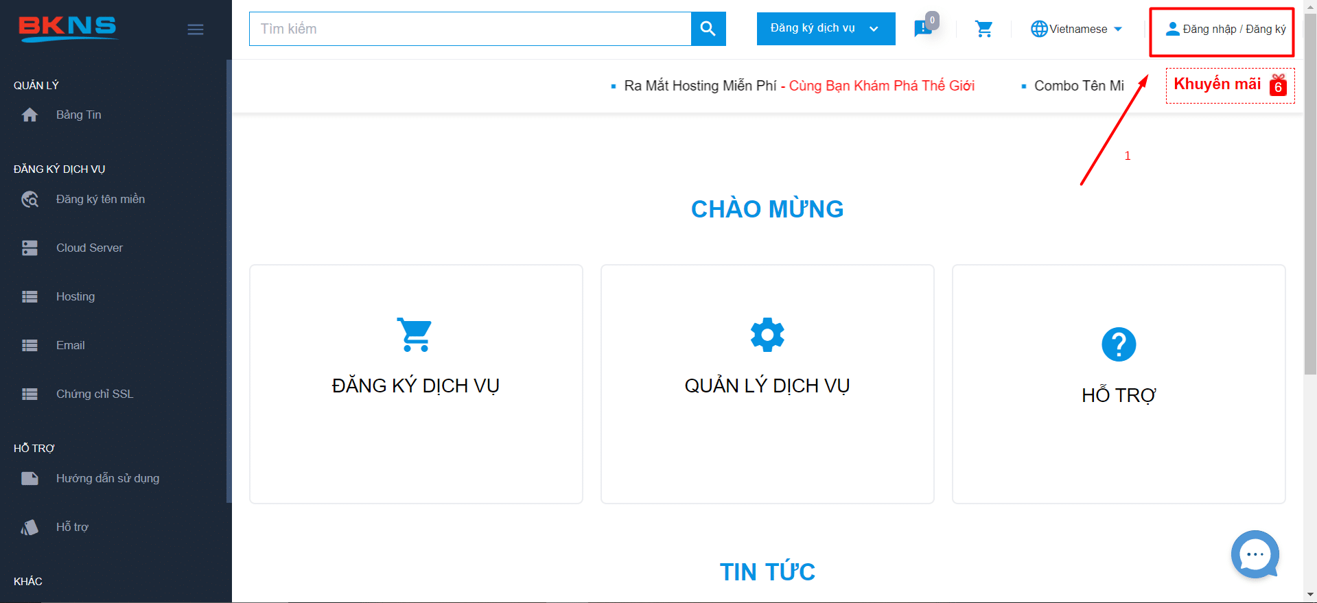 Đăng nhập trang quản lý dịch vụ