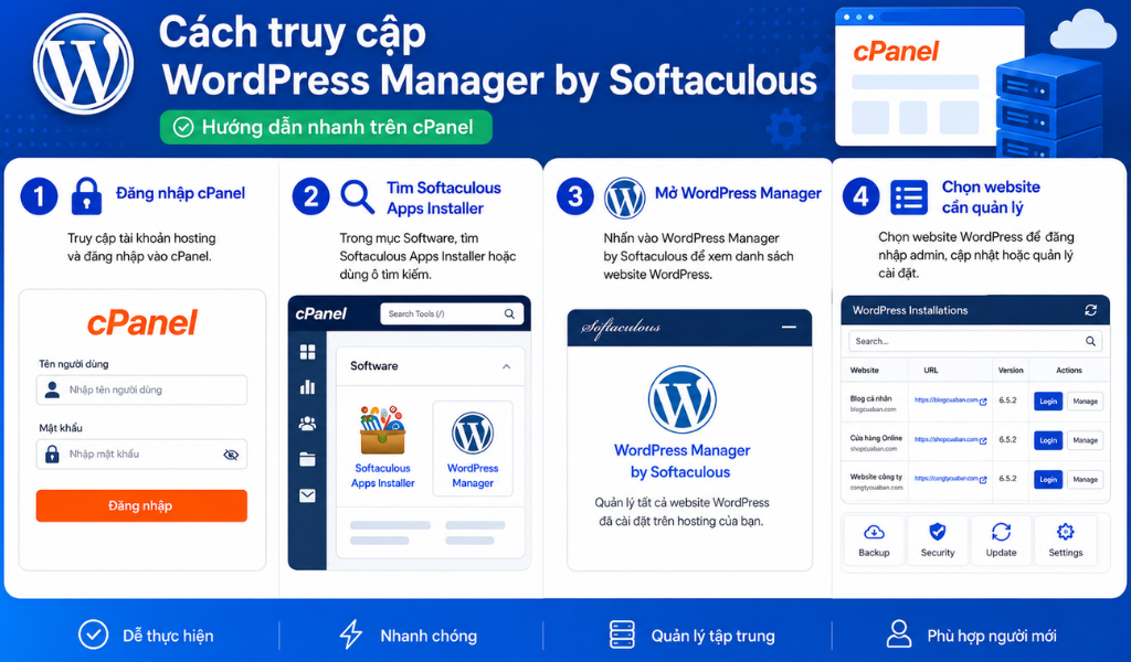 Cách truy cập WordPress Manager by Softaculous