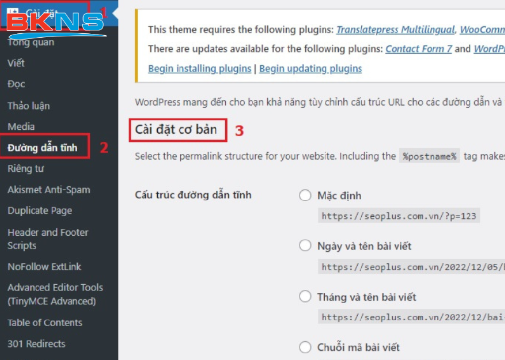 Chỉnh sửa URL của danh mục