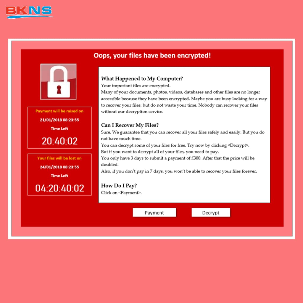 Màn hình khóa của hacker yêu cầu thanh toán tiền chuộc bằng Bitcoin và tiền điện tử