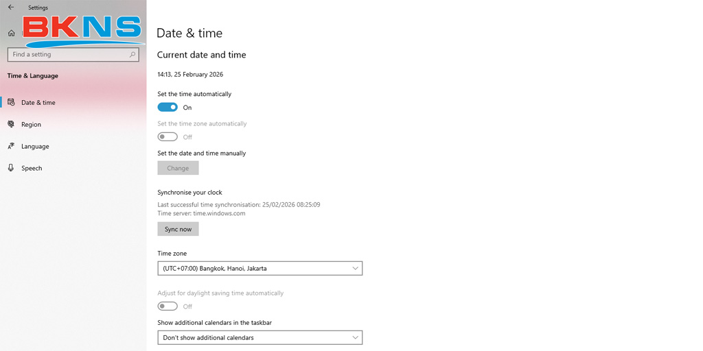 Đồng bộ lại Ngày & Giờ hệ thống