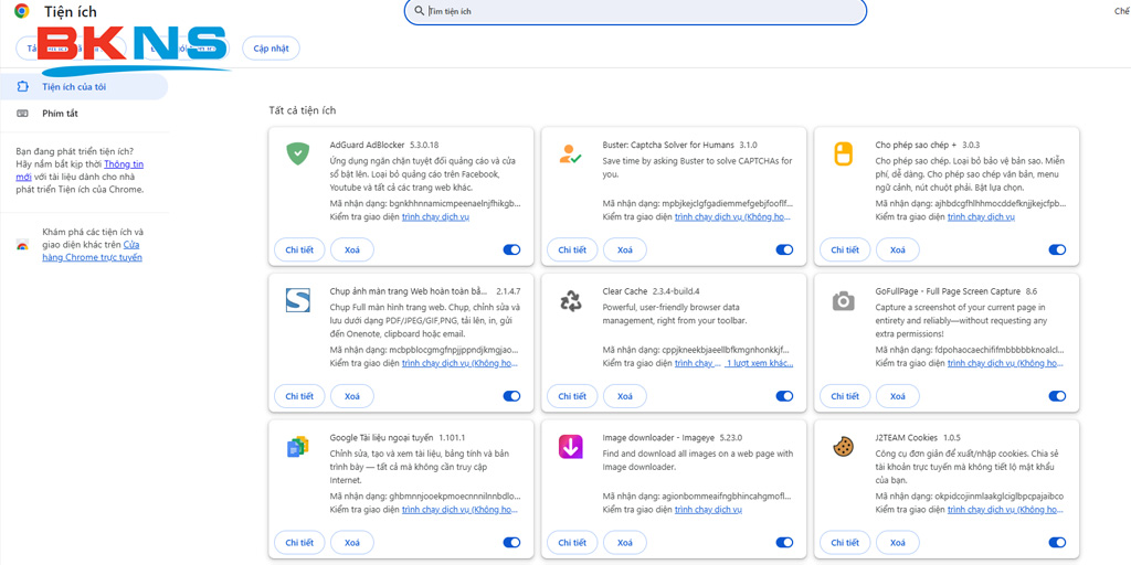 Tắt các Tiện ích mở rộng